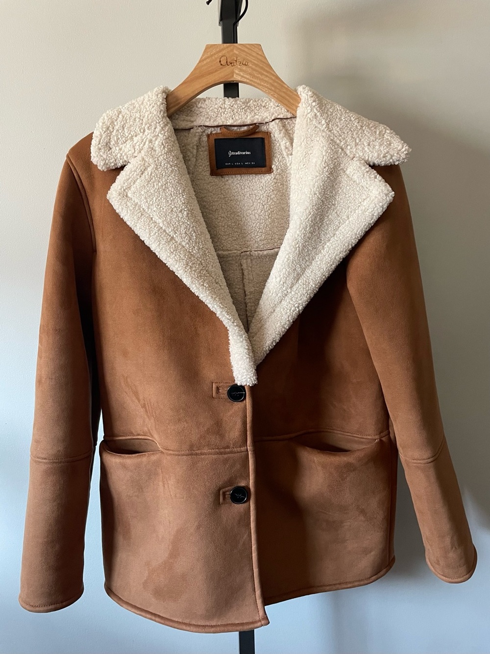 Stradivarius Boho Faux Suede Shearling Fleece Lined Borg Coat Womens